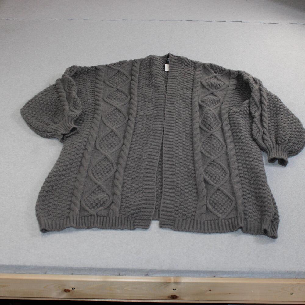 Arula Cardigan Sweater Women A 1X Gray Cable Knit Open Balloon Sleeve Boho Duste